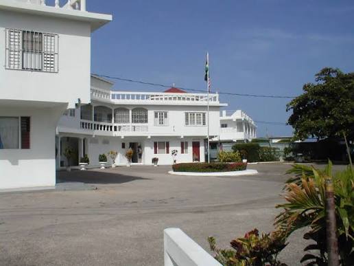 A second view across the paved courtyard.